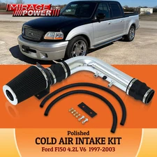 For 1997-2003 F150 4.2 V6 Cold Air Intake System Pipe Polish+ Filter Heat Shield