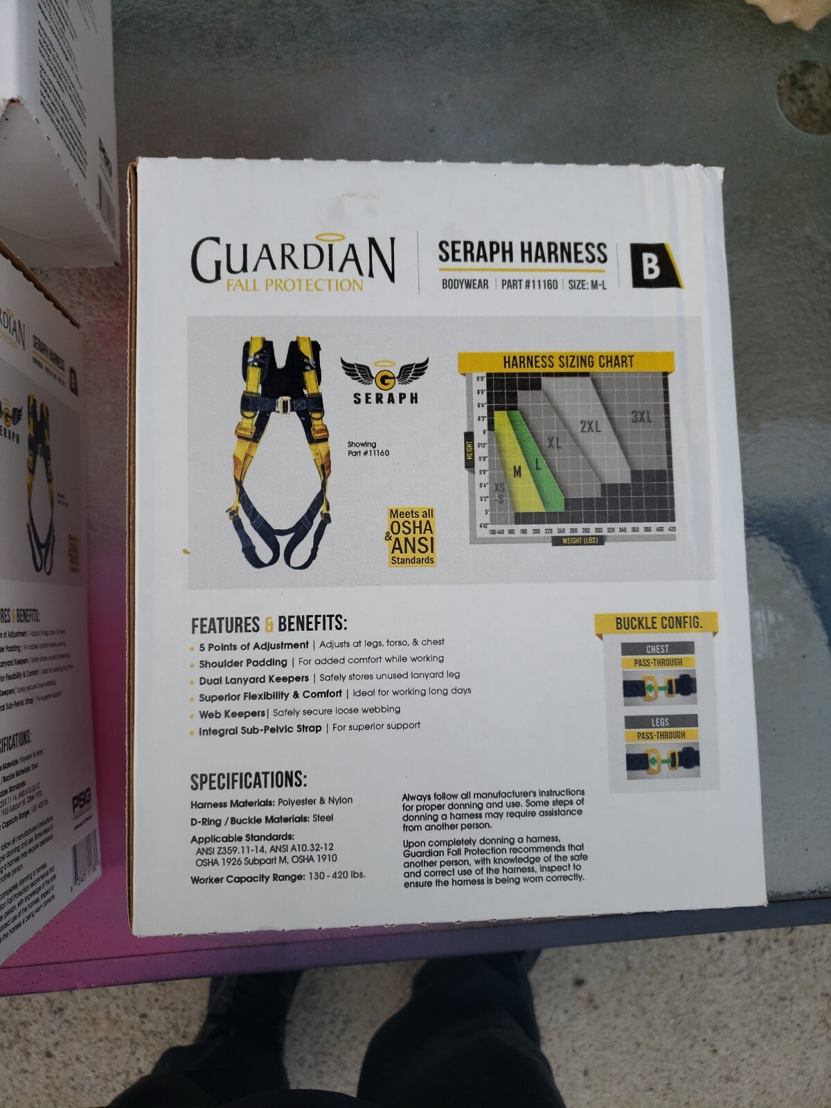NEW! GUARDIAN FALL PROTECTION SERAPH UNIVERSAL HARNESS COMFORTABLE ...