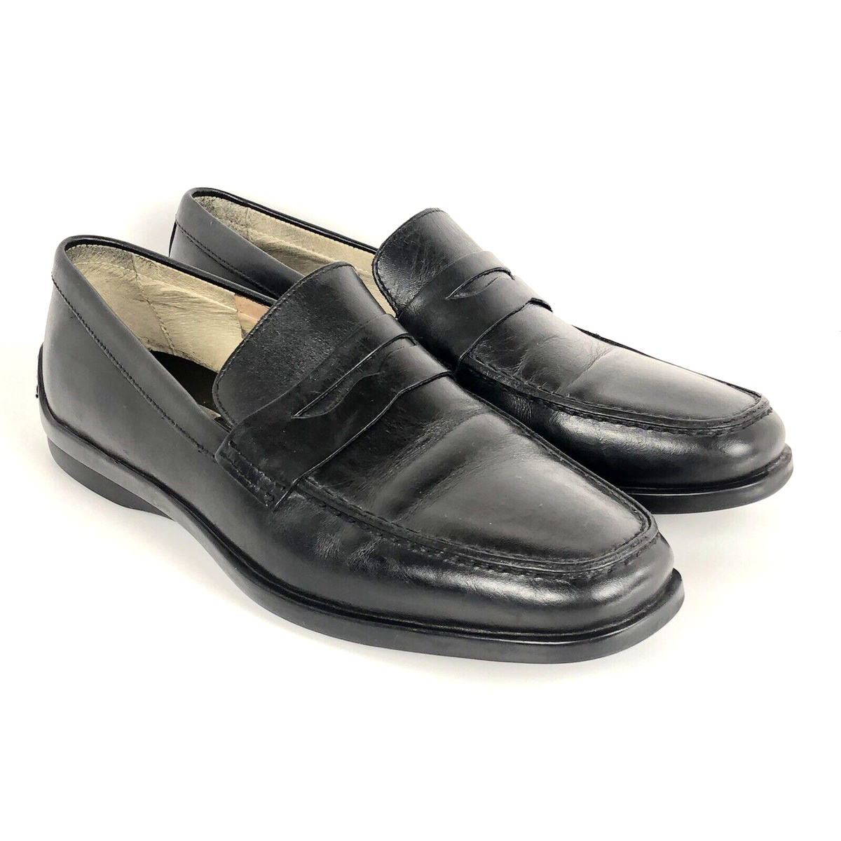 BARNEYS NEW YORK Leather Slip On Penny Loafer Driving Men Black Shoes