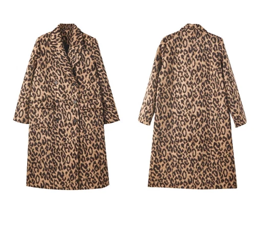 New Spring Women's Wool Coat with Leopard Print Loose Long Sleeved Fashion - Picture 12 of 24