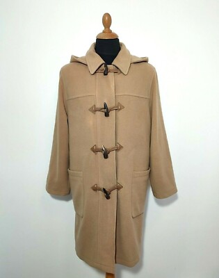 Erich Fend Duffle Coat Camel Wool Cashmere Toggle Sz.10 XL-XXL Women Hooded