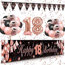 18Th Birthday Decorations for Girls, SWPEED 18Th Birthday Decoration Kit with Ro