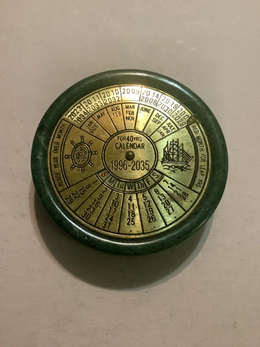 Vintage 1996-2035 Brass Marble 40 Year Perpetual Calendar Paper Weight |  eBay