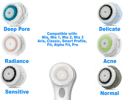 2 Facial Brush Head Replacements Mia 1,2,3 Fit Aria Smart Fits All Clarisonic