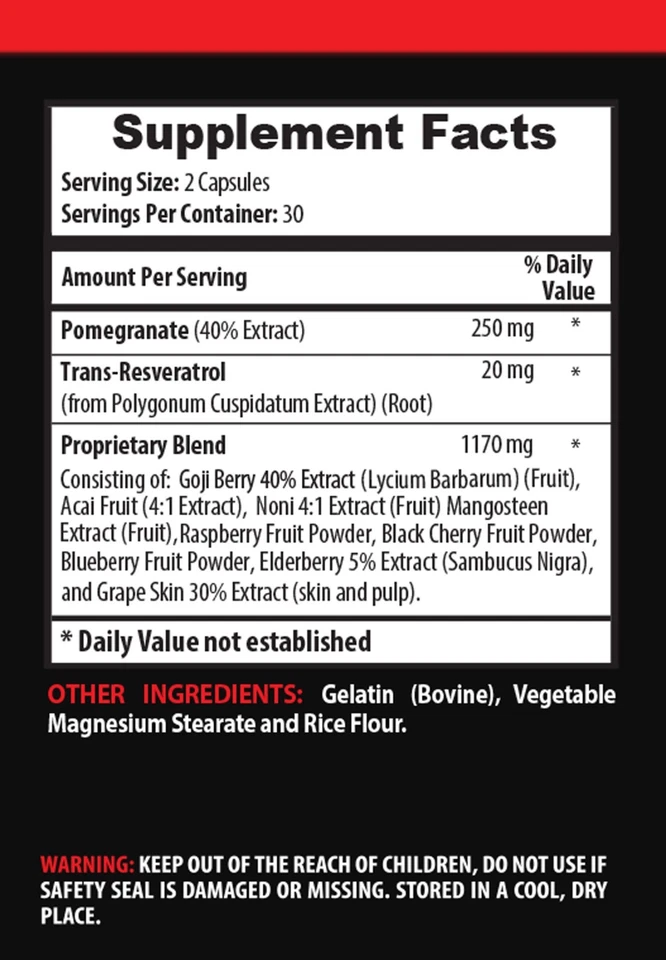trans resveratrol - POMEGRANATE 40% EXTRACT - multivitamins - antioxidants - 1B - Image 2 of 4