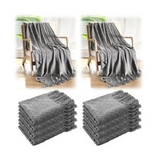 51" x 71" Knitted Throw Blankets with Tassel Soft Warm Rhombus Textured Blank...
