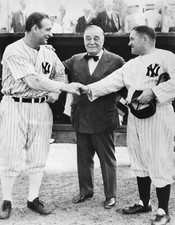  LOU GEHRIG JOE MCCARHTY AND JACOB RUPPERT YANKEES LEGENDS 8X10 PHOTO