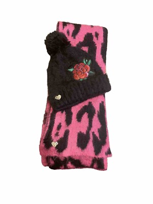 Betsey Johnson Black and Pink Fashion Hat Reversible Betsey Johnson Black Wool Hat With Pink & Black Feathers Bow  main image 4