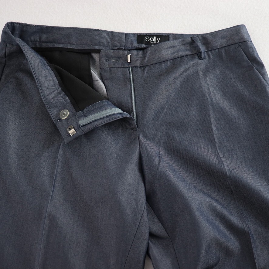 Solly by Allen Solly Womens Dress Pants Size 32 10 12 Blue Grey Shiny Crop Cuff image 10