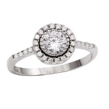 Sterling Silver Engagement CZ Stones Ring w/ 6 mm 1 ct Brilliant Cut Center CZ
