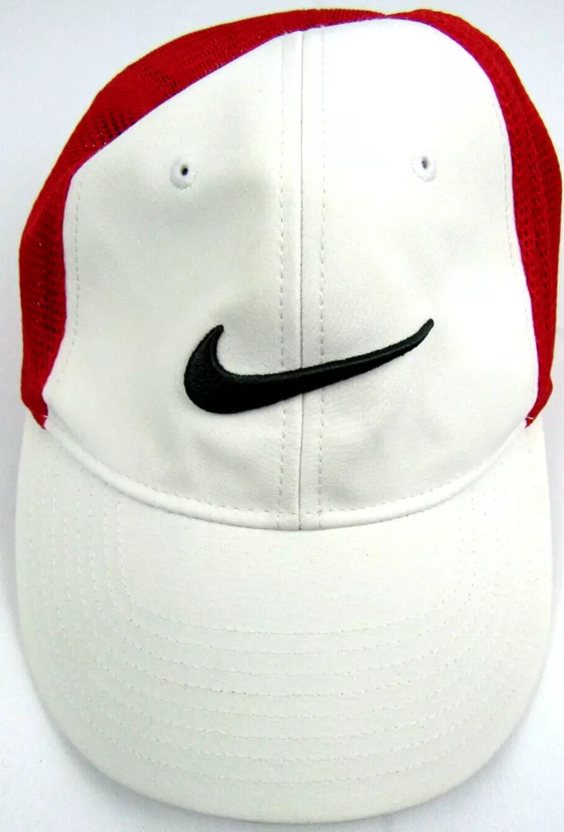 Nike Mens Fitted Hat S/M Vented Mesh Red White Black eBay