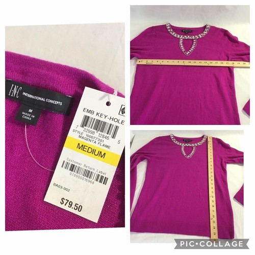 Nuevo Suéter INC Embellecido con Cervedura Suéter Magenta Llama Rosa Para Mujer Mediano - Imagen 9 de 9
