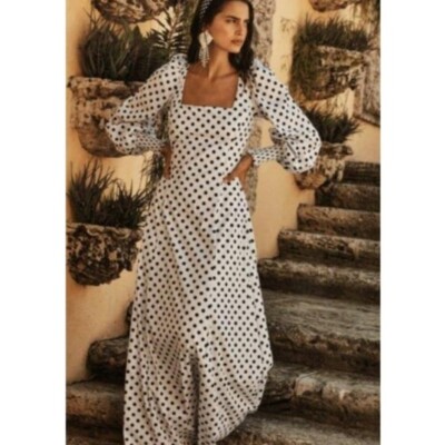 Caroline Constas White & Black Elliot Dot Maxi Dress NWT size XS
