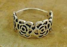 PRETTY .925 STERLING SILVER FILIGREE ROSE BAND RING size 9 style r2027