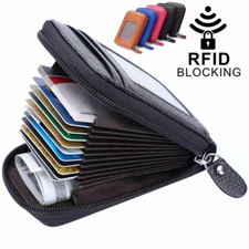 Unisex RFID Blocking Soft Leather Small Wallet Coin ID Card Holder Zipper Purse