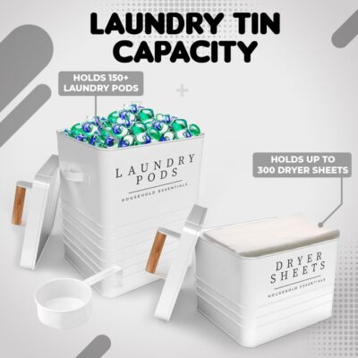 Farmhouse Metal Laundry Pods Container With Dryer Sheet Holder For Laundry Room 