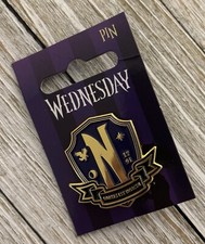 WOW! NEW ON CARD! Wednesday Nevermore Academy Badge Metal Enamel Pin!