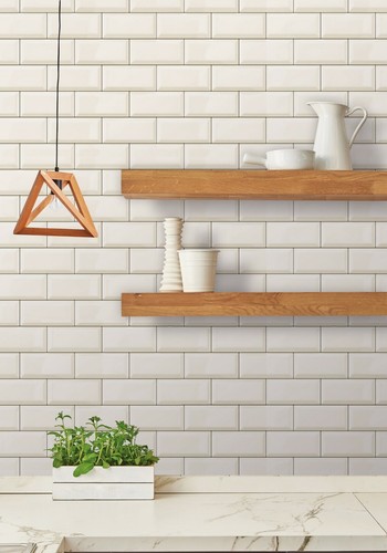 D-C-FIX 67.5cm x 4m SUBWAY BRICK TILE WHITE 3D splashback tile wallpaper wall UK - Picture 5 of 11