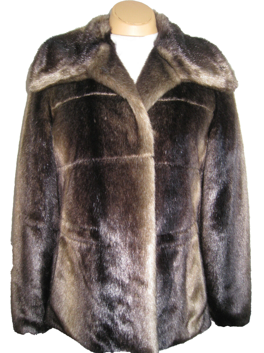 ELLEN TRACY BROWN SOFT FAUX FUR JACKET SIZE S HOT RARE FREE S/H