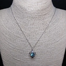 STERLING SILVER 925 Chain Necklace Pendent Hert Whit Glass Ball. 10487