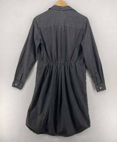 GRAYSON Dress 2 Denim Shirtdress Button Up Long Sleeve Ruched Back Cotton Black - Afbeelding 2 van 13