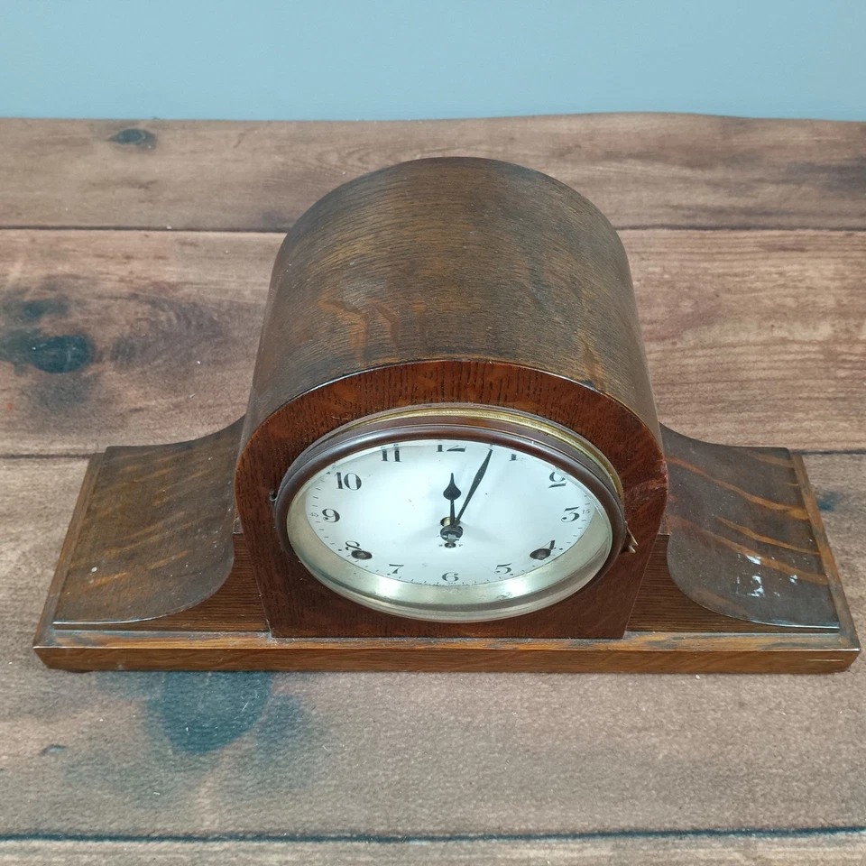 Reloj Seth Thomas Roble Abrigo Madera Antiguo Estante Reloj Ornado Movimiento Mecánico Foto 3 de 4