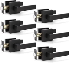 6 Pack Square Closet Door Handles, Passage Door Lever Pack, Black Closet and Hal