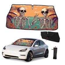 Funny Car Umbrella Sun Shade Cover Hippie Skeleton Foldable Car 57"x30" Skull
