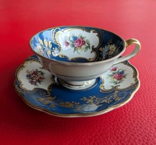 1930 Königlich Tettau Sammeltasse Mokka Gold Mocca Set Alt Blau Blumen Tasse Art