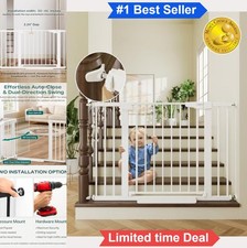 Auto Close Baby Gate 30 to 46 Inch Double Lock Pressure Hardware Mount White