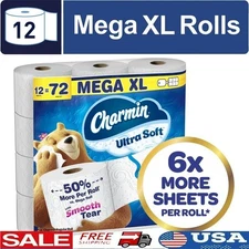 Ultra Soft Toilet Paper 12 Mega XL Rolls 2 Ply Smooth Tear Absorbent Septic Safe