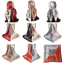 1X SilkSquare Flower Scarves Foulard Satin Bandana Scarf Women Head Wraps Acce🔥