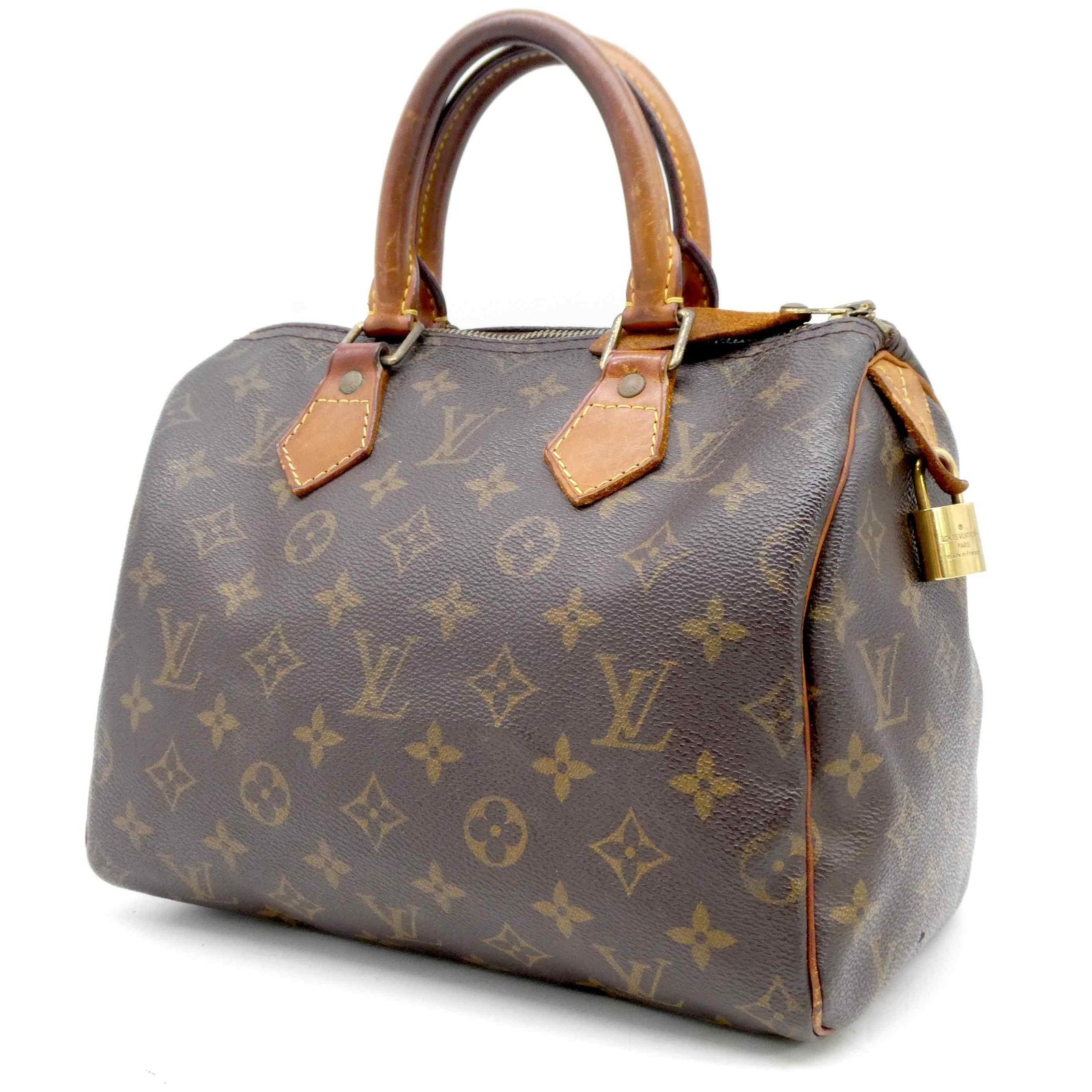 LOUIS VUITTON Speedy 25 M41528 Monogram Shoulder Hand Bag PVC Padlock 1041