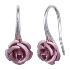 Retro Blush Pink Rose Dangle Earrings for Women 3D Flower Drop Ear Studs 925 Sil