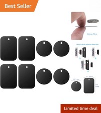 Universal 8 Pack Metal Plates for Magnetic Car Mounts - Strong Adhesive, Black