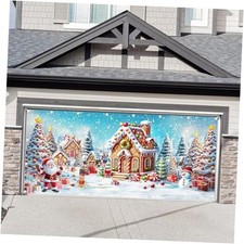 1PC 16x7ft Christmas Garage Door Banner Decorations Winter Cartoon Village
