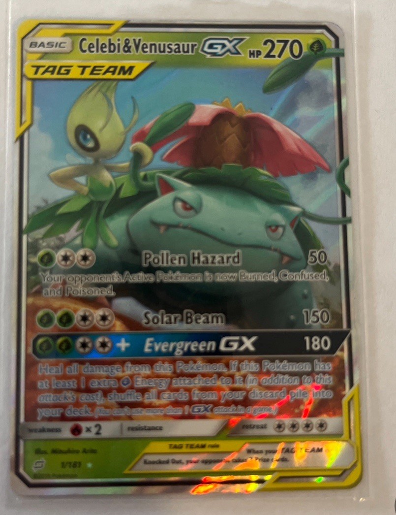 Celebi & Venusaur-GX Rare Holo GX Sun & Moon Team Up 1/181 Lightly Played