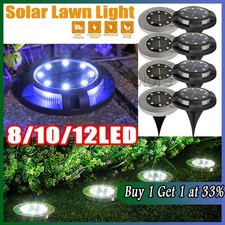 8/10/12LED Solar Power Ground Light Floor Decking Outdoor Garden Lawn Path Lamp