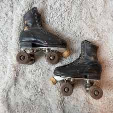 Chicago Vintage Black Leather Quad Roller Skates Lace-Up Boots Brown Wheels