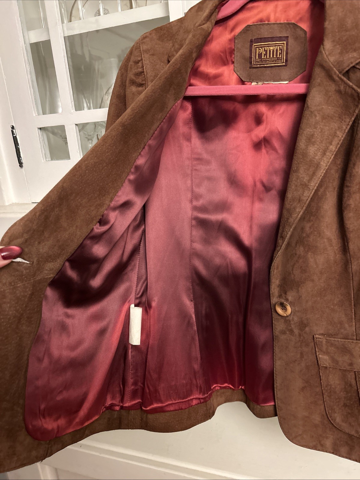 100% Leather Suede Woman’s Jacket Made In Canada Size. Small Petite