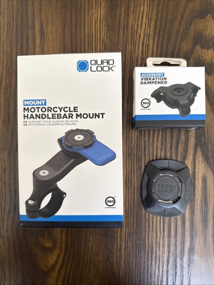 QUAD LOCK Motorcycle Handlebar Phone Mount + Vibration Dampener + Adapter NEW - Image 2 of 4