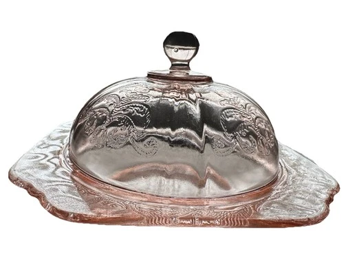 Pink Indiana Vintage Madrid Depression Glass Butter-Cheese Dish with Domed Lid