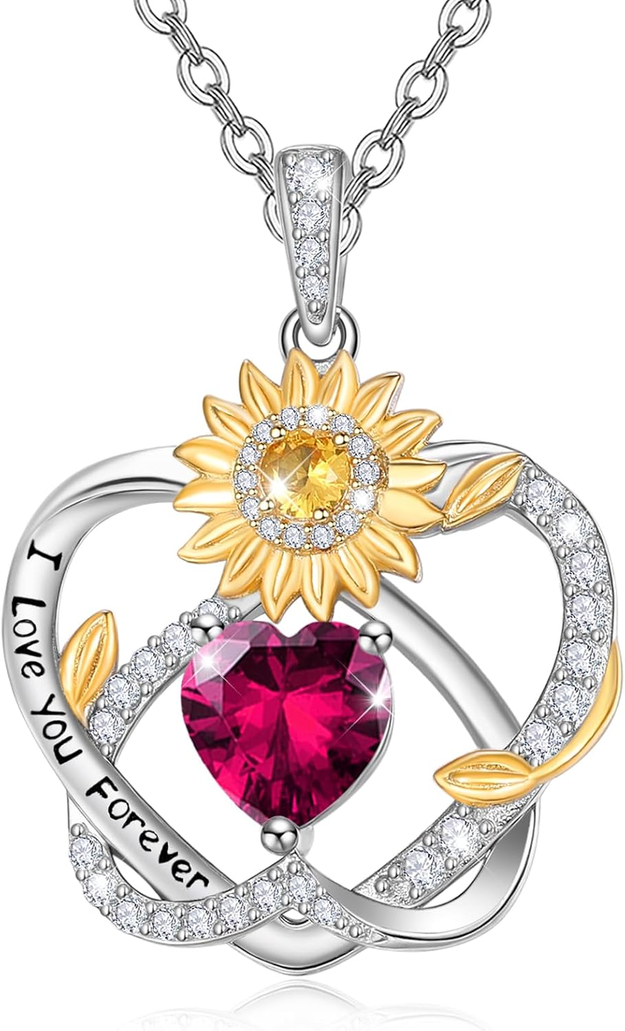 Birthstone Sunflower Necklace Birthday Gifts for Women，925 Sterling Silver You A
