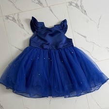 SHEIN Girls Blue Fit Flare Tulle Dress Bow Pearls Party Formal 2-3Y