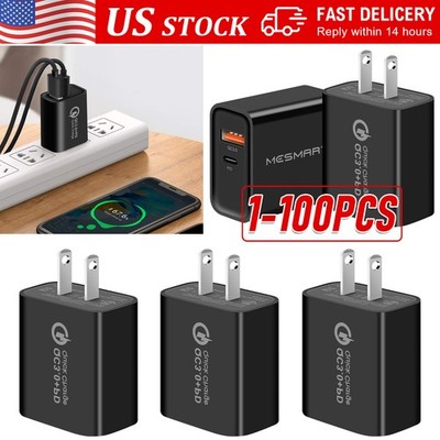 2-Ports Fast Wall Charger Charging Block Phone USB Type C Cube 20W Wholesale Lot