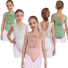 Kids Girls Leotard Training Jumpsuit Ballroom Bodysuit Sleeveless U-Back Dance