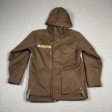 Burton Ski Jacket Boys 10-12 Brown Twill Polyester Hooded Ski Snow Winter Logo