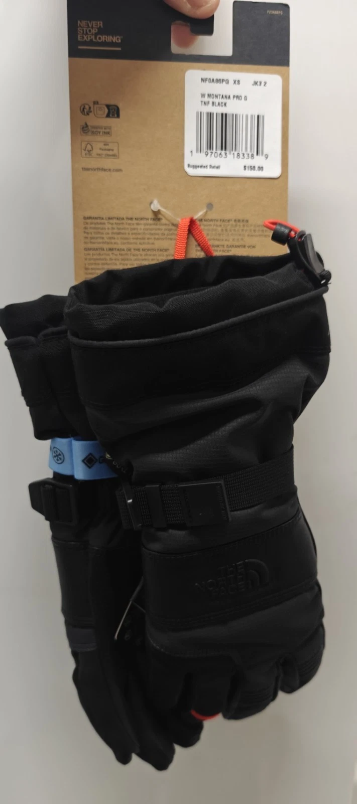 The North Face Montana Pro GTX Ski Glove Black Womens Size XS