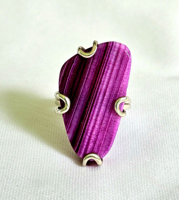 Barse Sterling Silver Ring Hot Pink Fuchsia Agate Sz 8 SOLITAIRE STATEMENT EUC