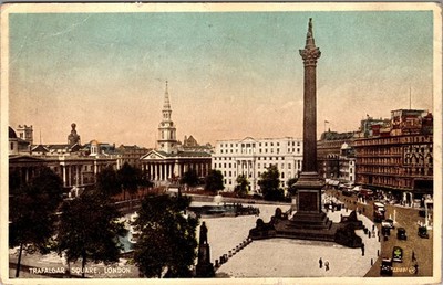 Vintage 1937 Trafalgar Square London Postcard Nelson's Column Lions